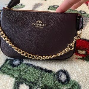 Coach Nolita Burgundy/plum mini Leather Bag/wristlet with Gold Chain
